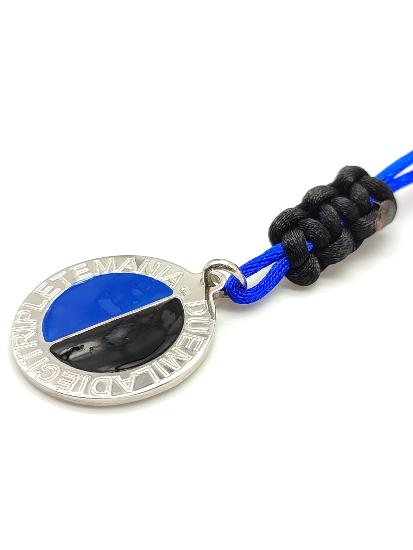 Inter treble silver keyring with satin cord