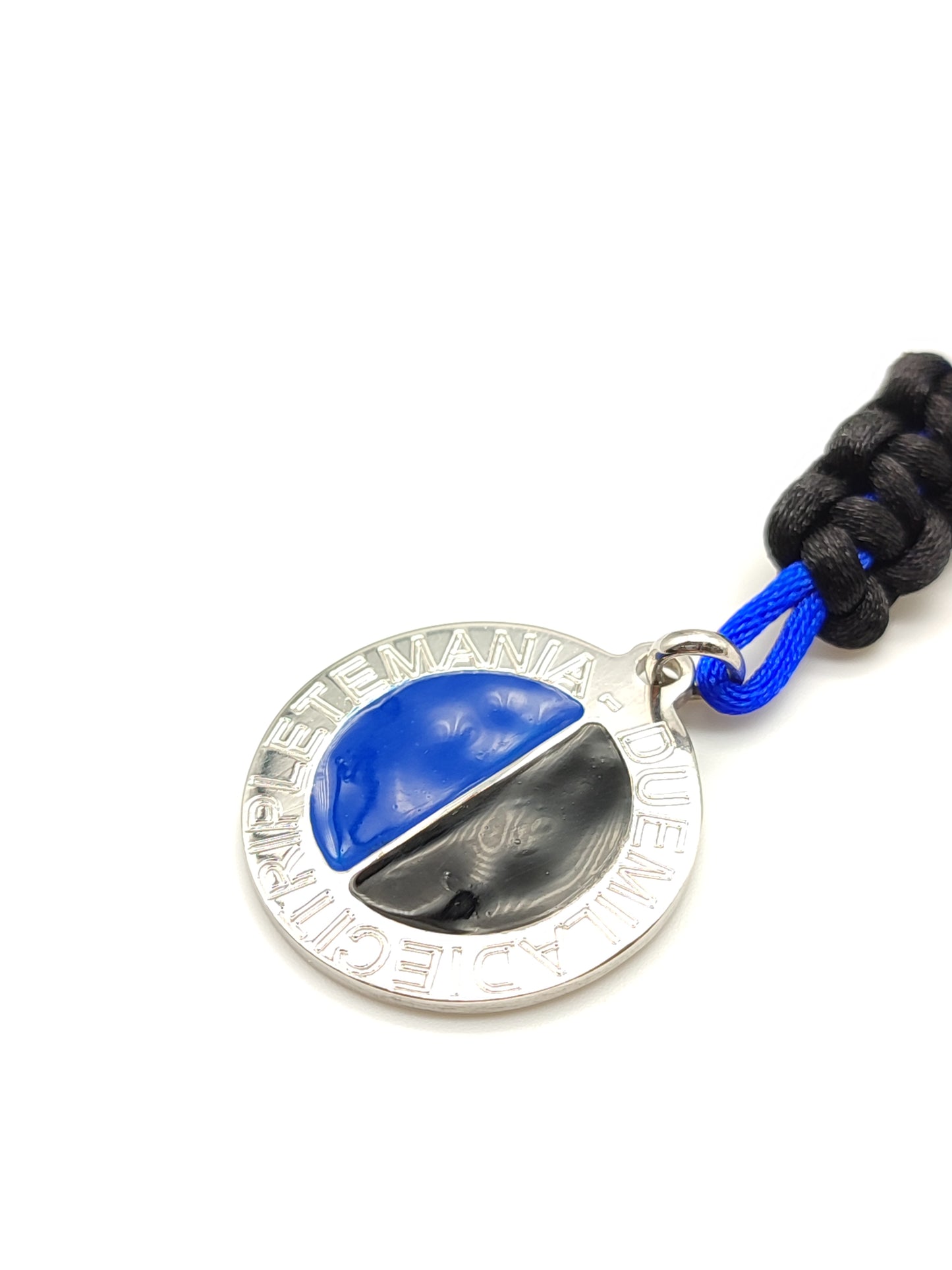 Inter treble silver keyring with satin cord