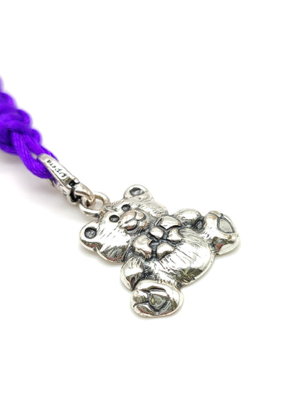 Silver teddy bear key ring with satin rope