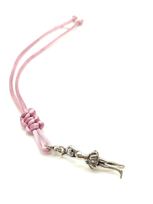 Ballerina silver key ring with satin rope