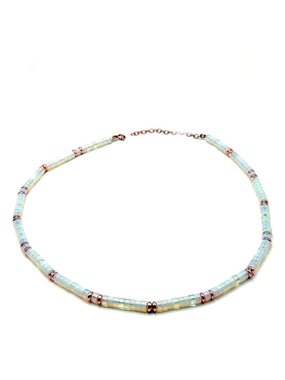 Silver necklace with white Mexican opals