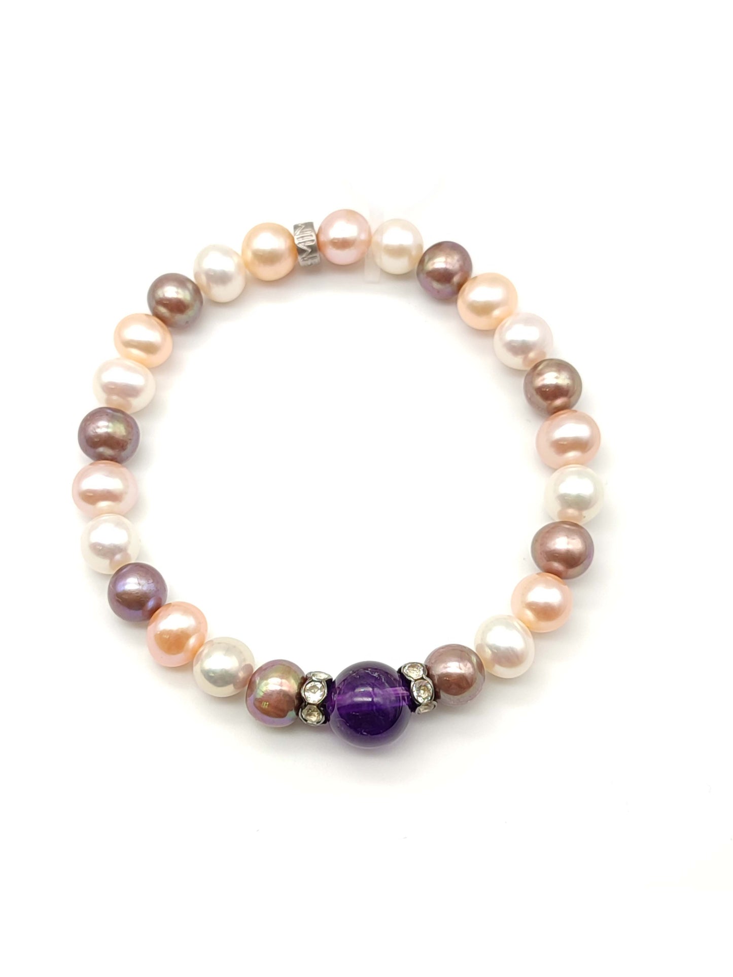 Elastic sea pearl and amethyst bracelet