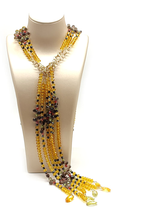 Long beach scarf necklace in semi-precious stones