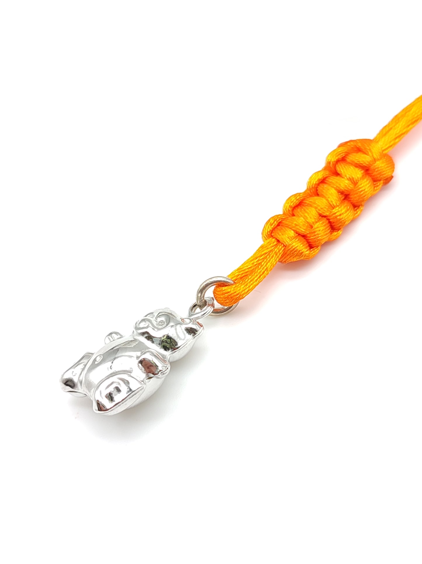 Silver teddy bear key ring with satin cord