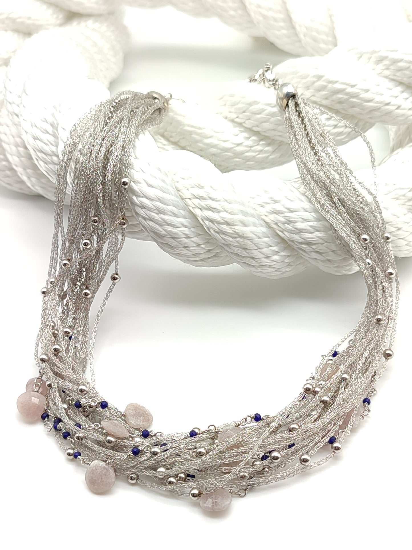 Silver choker with blue sapphires