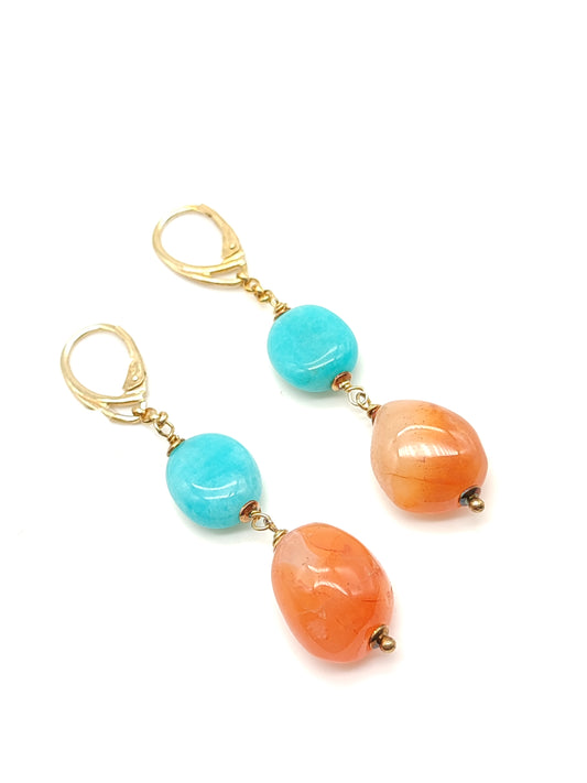 Silver earrings with amazonite and agate