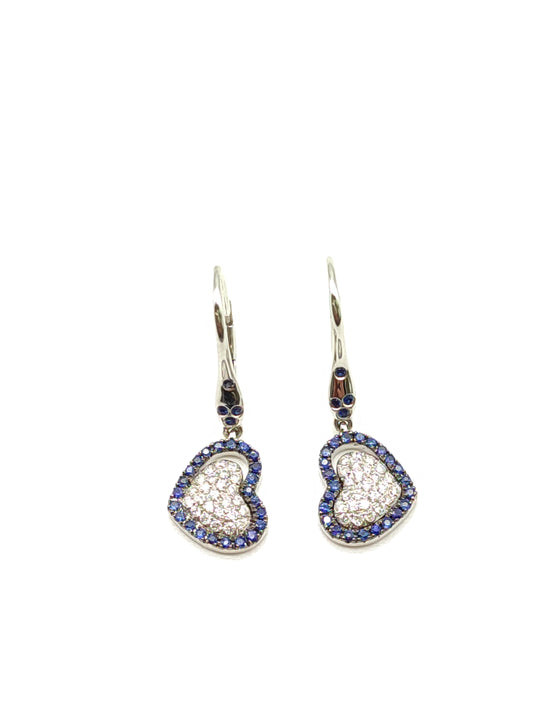 Gold earrings with diamonds and heart-shaped sapphires