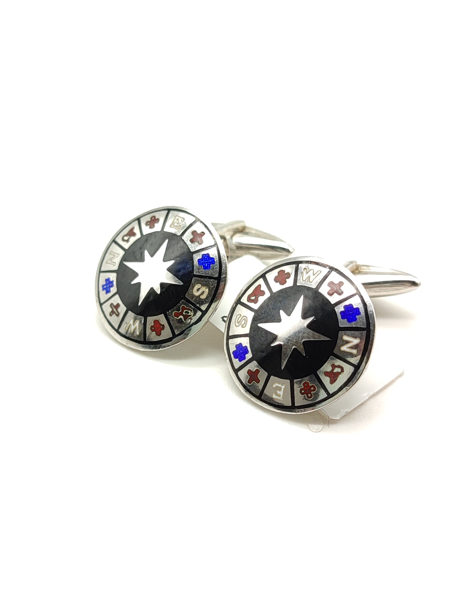 Cufflinks with enamelled compass rose