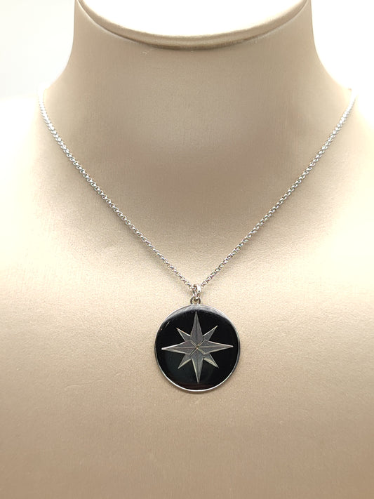Silver necklace with compass rose