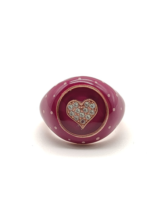 Silver enamel chavalier ring with heart