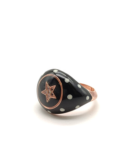 Silver enamel chevalier ring with star