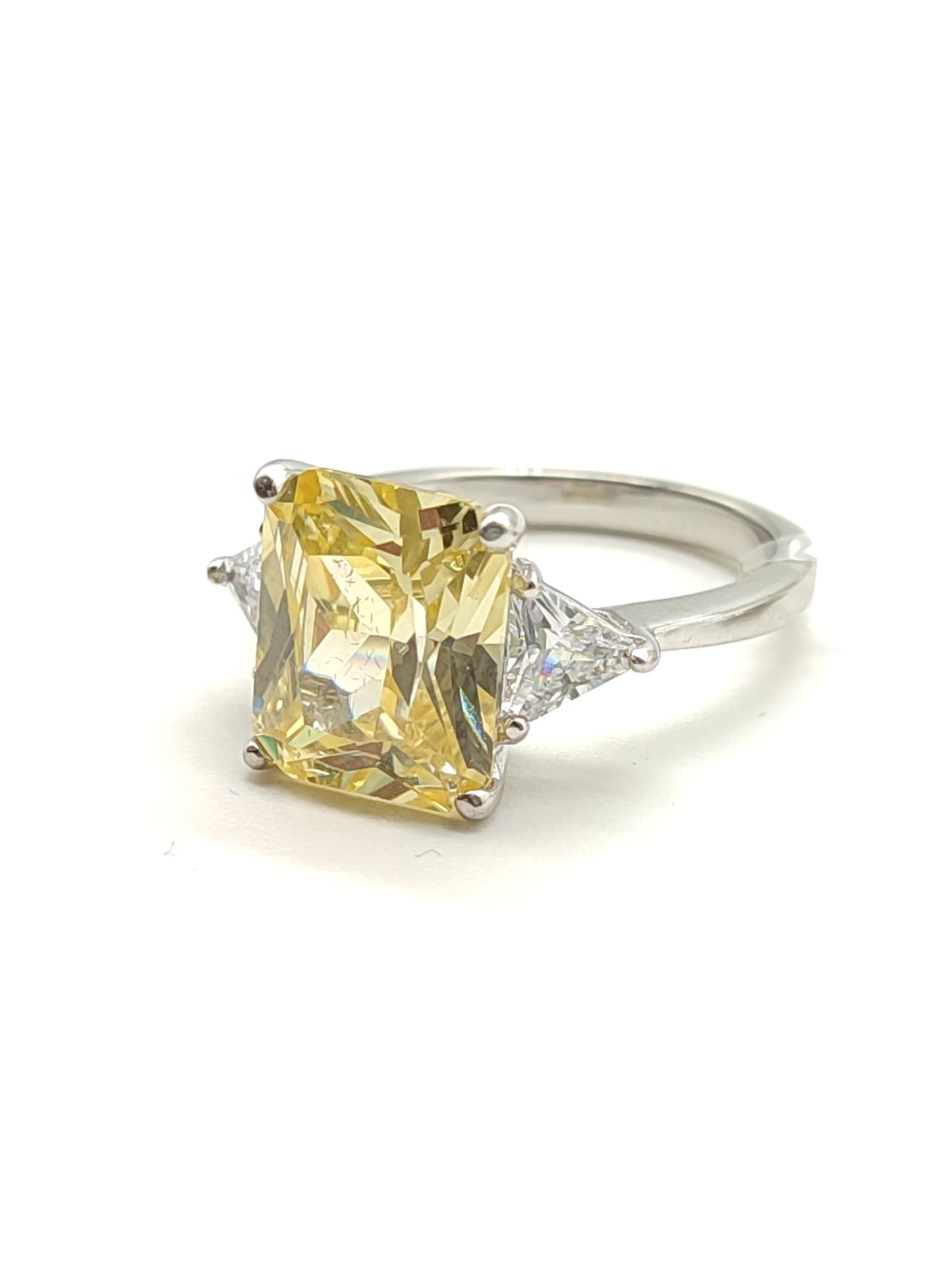 Yellow zircon solitaire silver ring