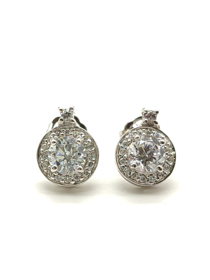 Silver lobe earrings with pavé zircons