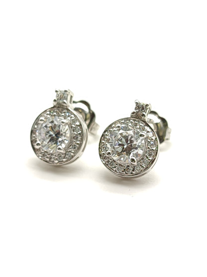 Silver lobe earrings with pavé zircons