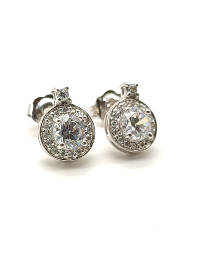 Silver lobe earrings with pavé zircons