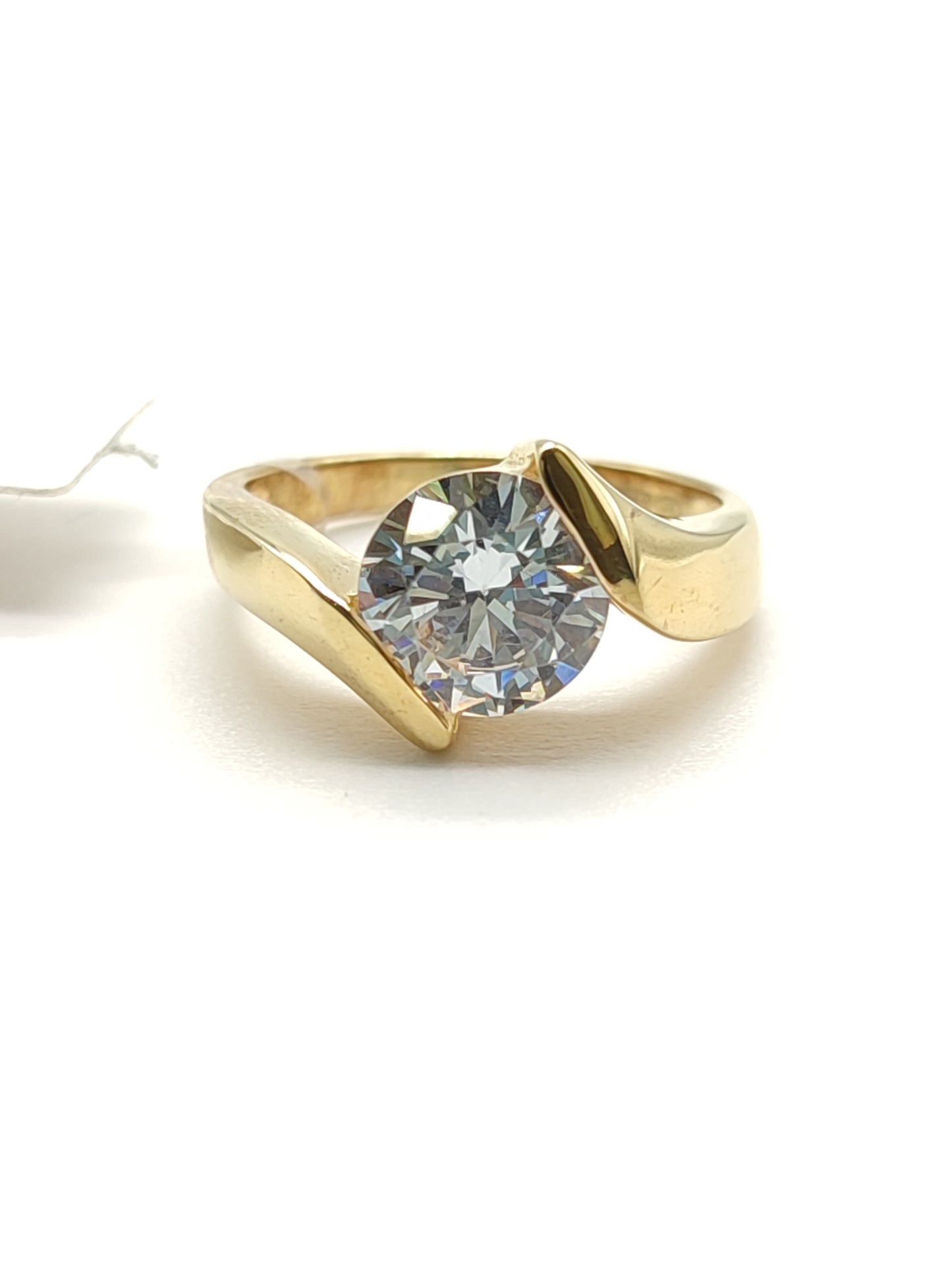 Yellow golden solitaire silver ring