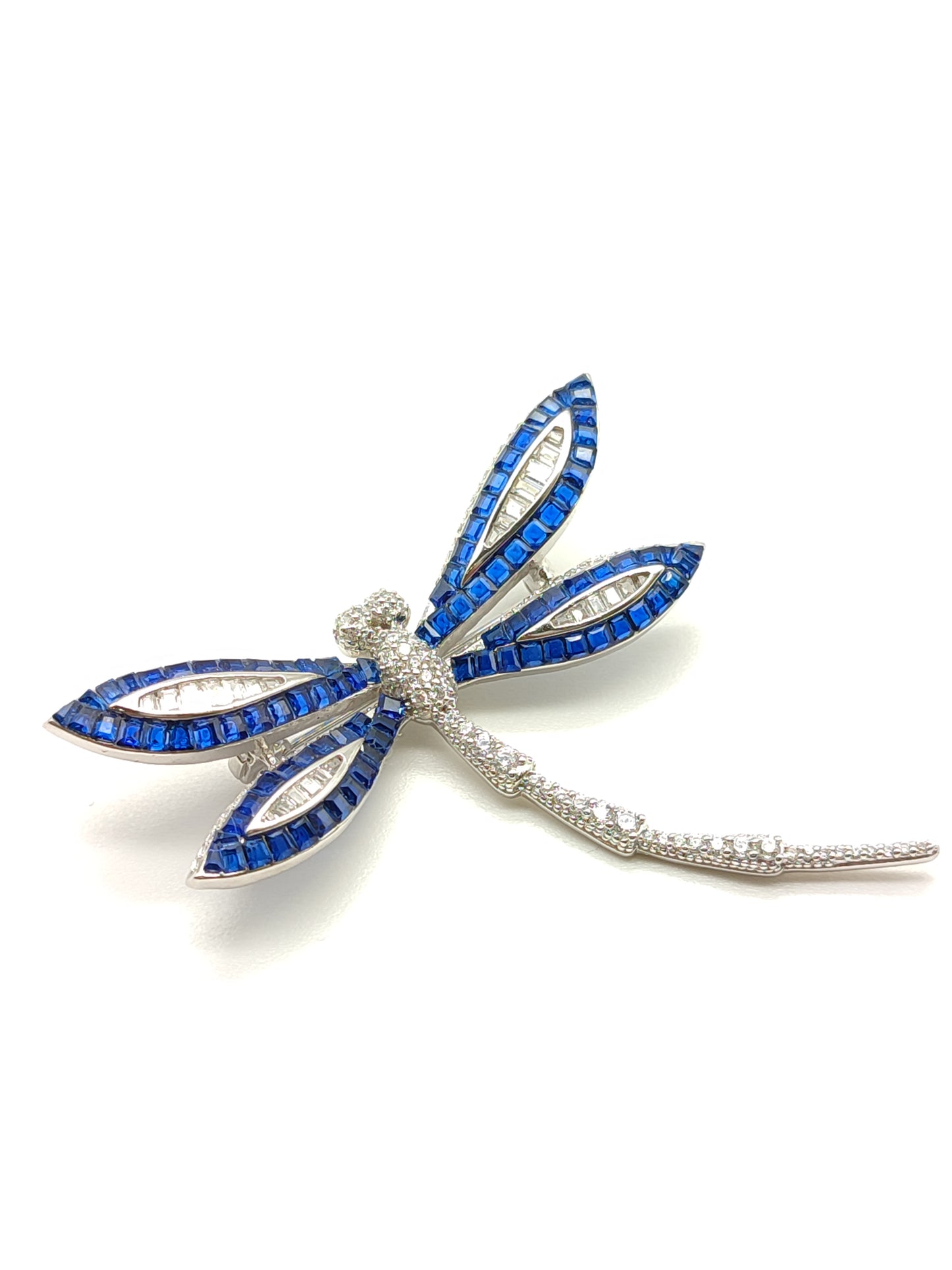 Silver dragonfly brooch with zircons