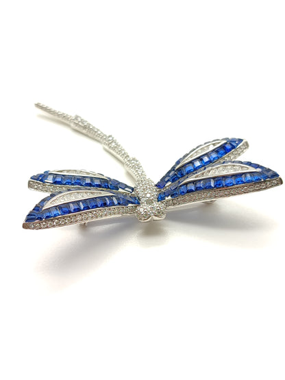 Silver dragonfly brooch with zircons