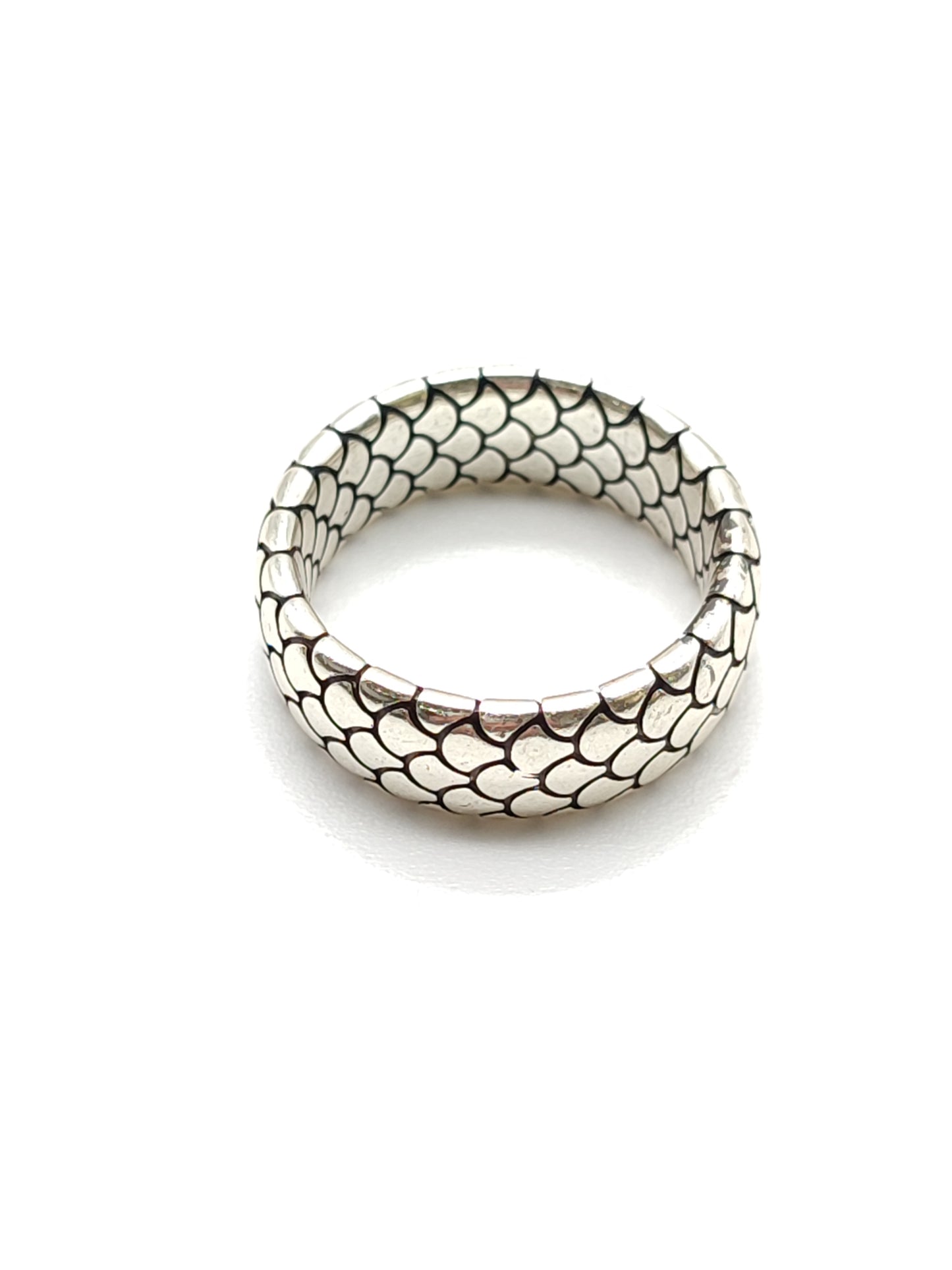 Silver ring with scales band