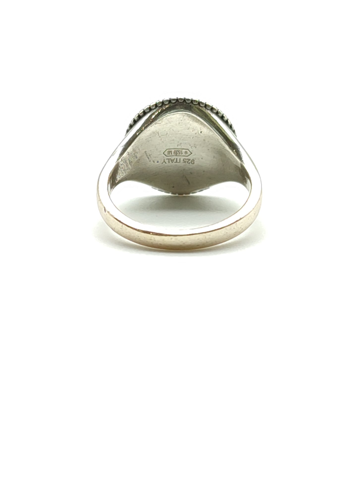 Round silver ring with low relief Snake