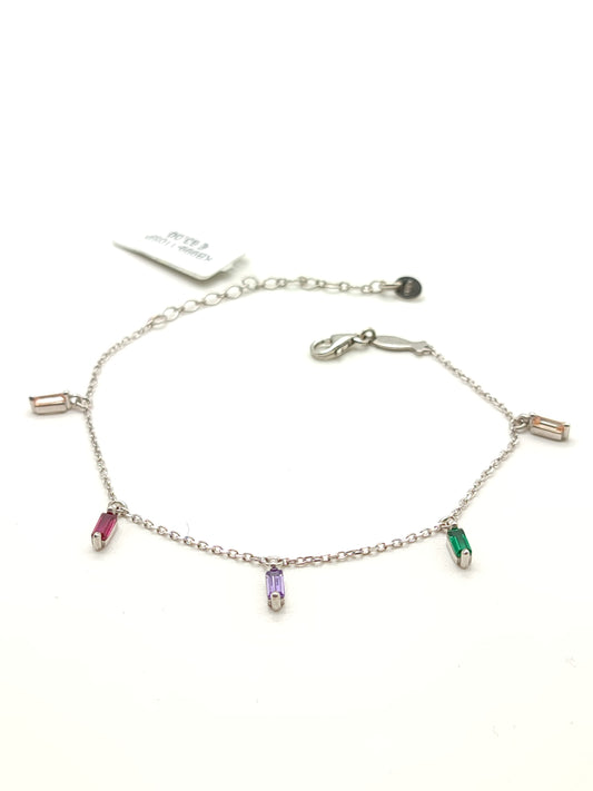 Silver bracelet with multi-colored zircons hanging