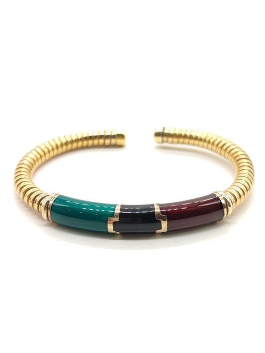 Gold bangle bracelet with enamel