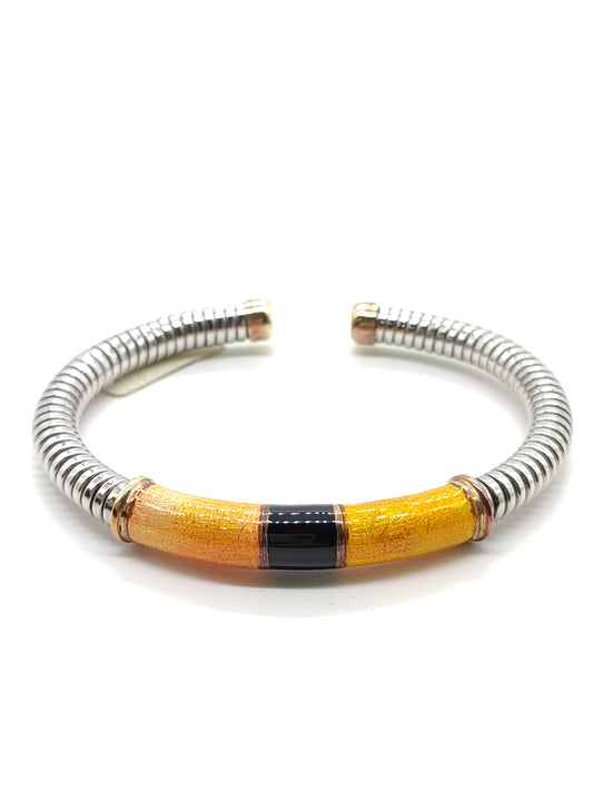 Gold and steel bangle bracelet with enamel