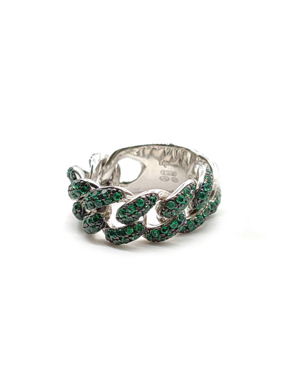 Green groumette zircon silver ring