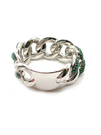 Green groumette zircon silver ring