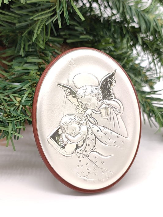 Low relief guardian angel in silver