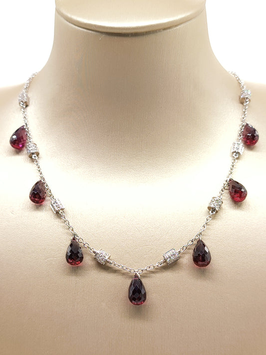 White gold necklace with diamonds and garnets