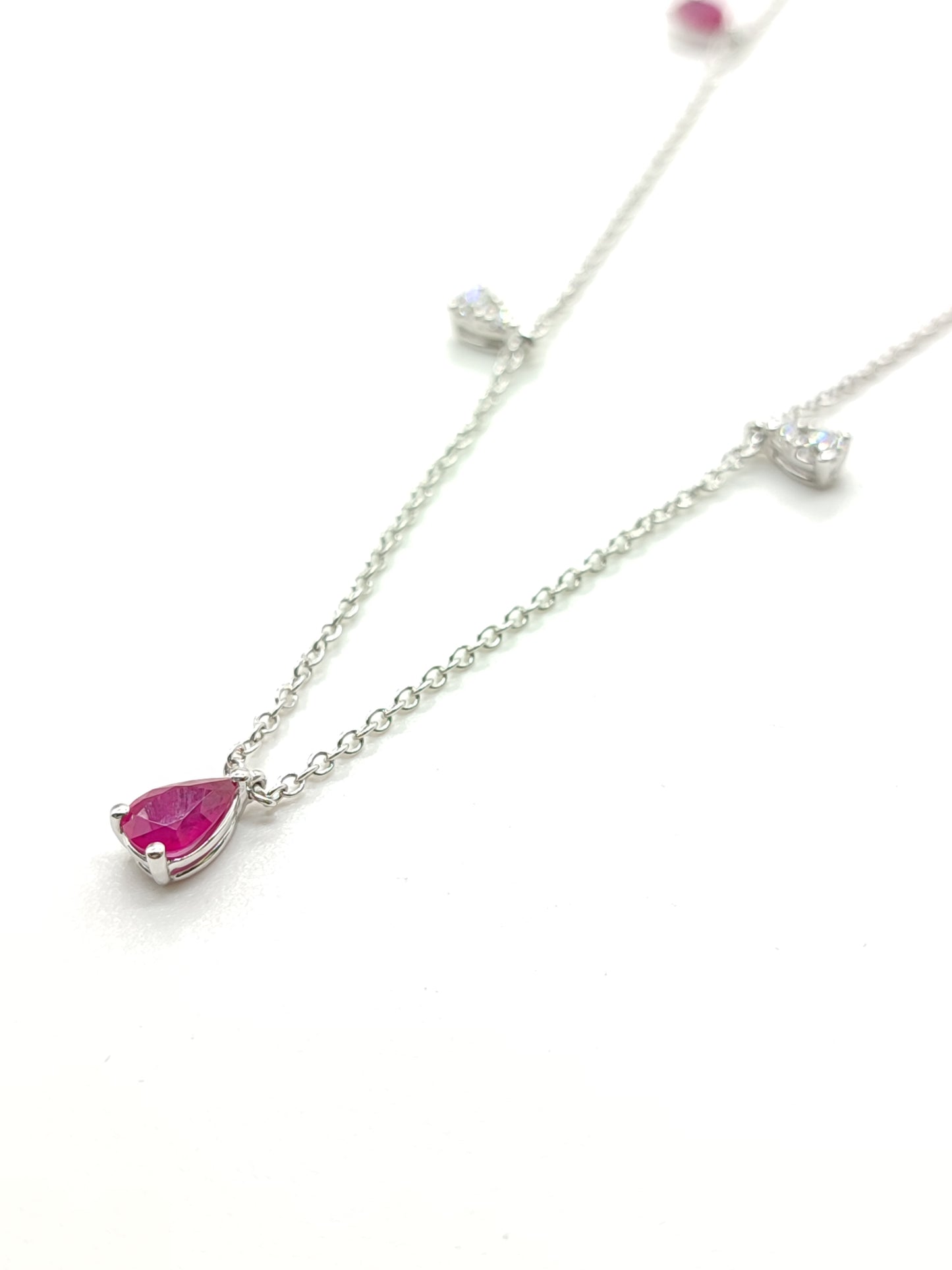 White gold necklace with diamonds and rubies