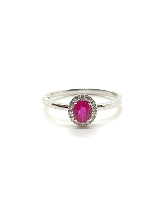 Gold solitaire ring with ruby ​​and diamonds