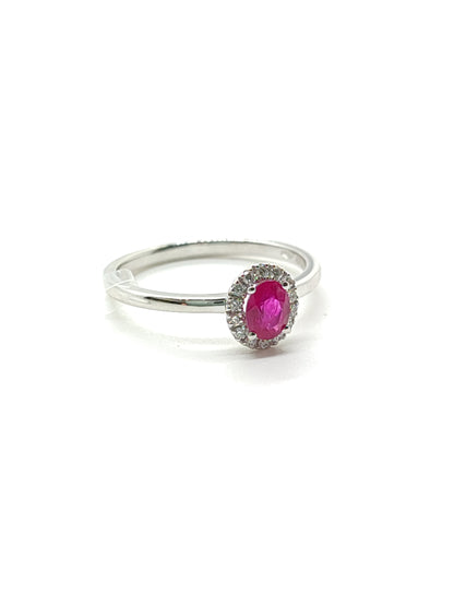 Gold solitaire ring with ruby ​​and diamonds