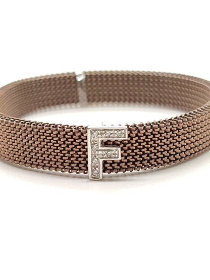Elastic bracelet letter F in gold and diamonds