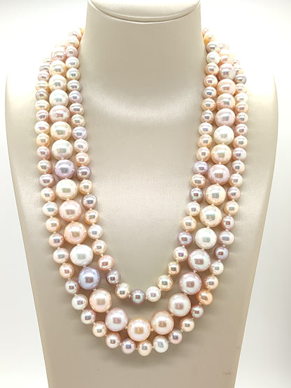 Collana tre fili perle fresh multicolor con chiusura in oro