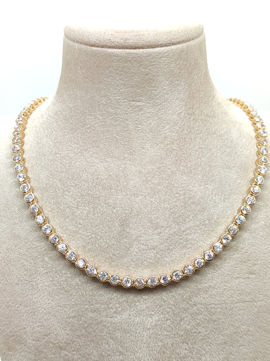 Tennis model necklace in yellow gold-plated silver with zirconia