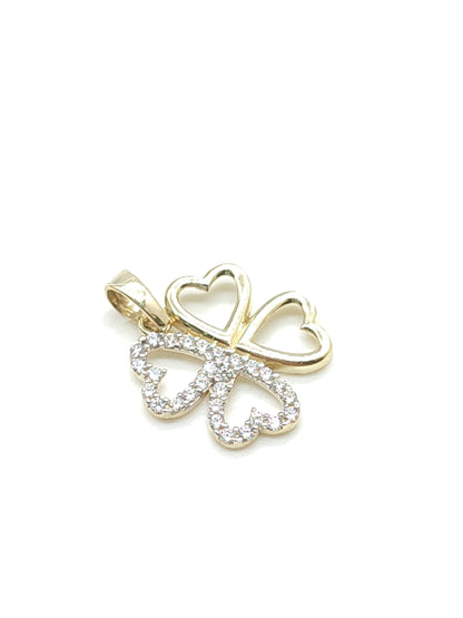 Four-leaf clover pendant in white and yellow gold with zircons