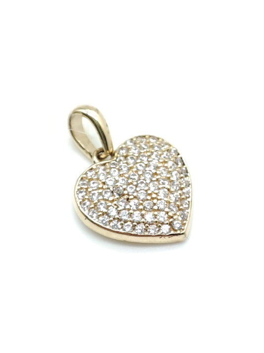 Heart pendant in yellow gold with zircons