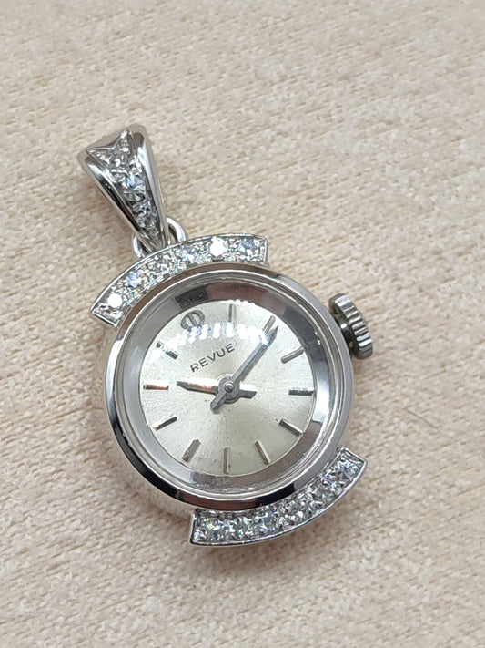 Manual mechanical Revue gold and diamond watch pendant