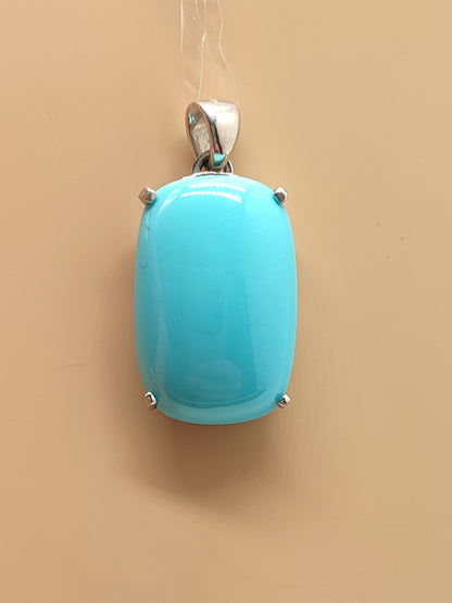 White gold pendant with rectangular turquoise