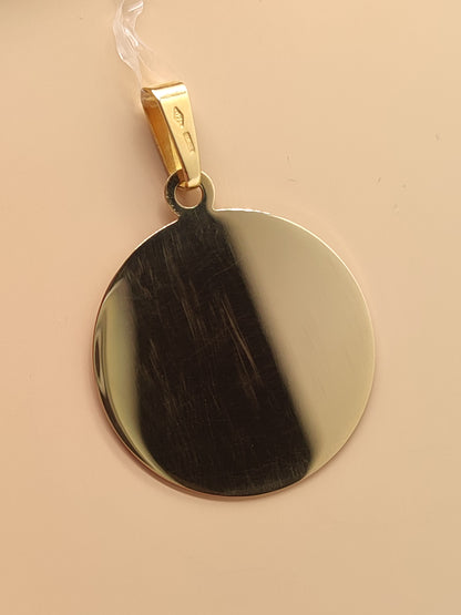 Smooth round yellow gold medal pendant