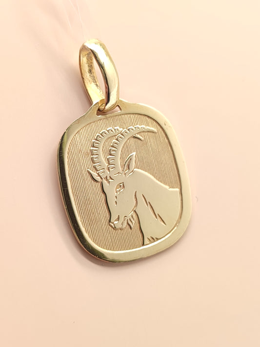 Rectangular Aries zodiac yellow gold pendant