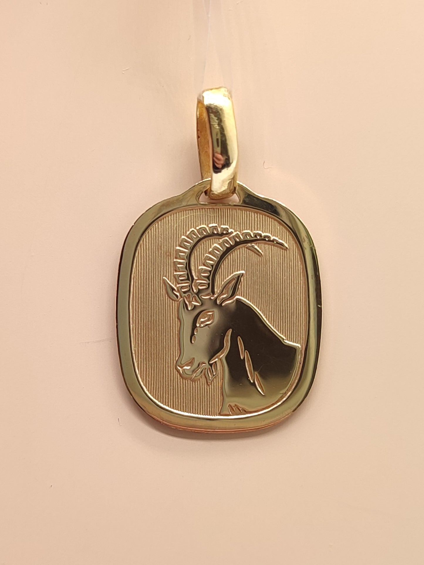 Rectangular Aries zodiac yellow gold pendant