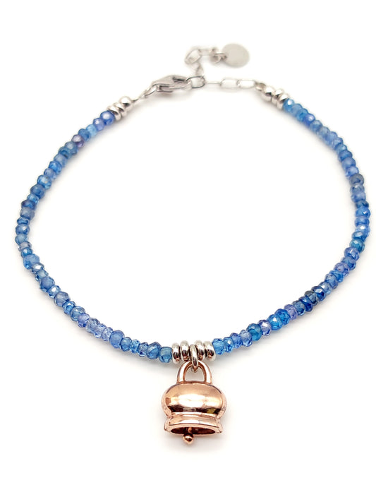 Silver bracelet with blue quartz and bell