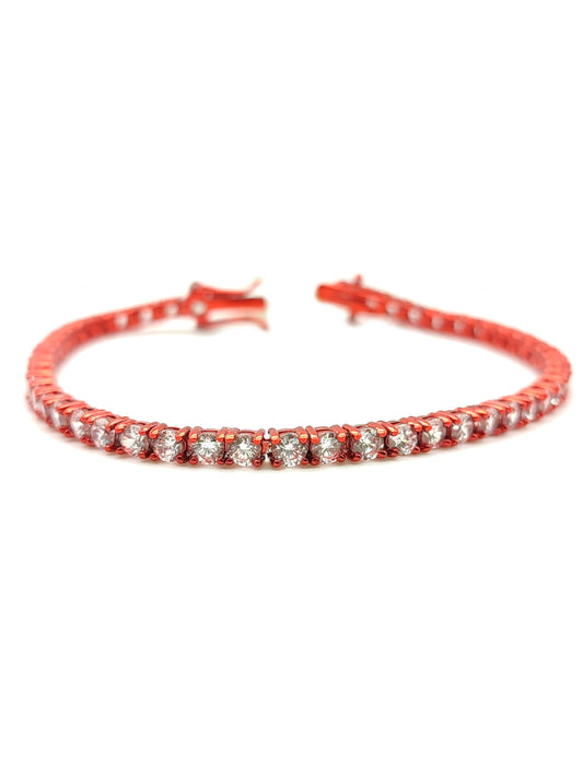 Red silver tennis bracelet with zircons
